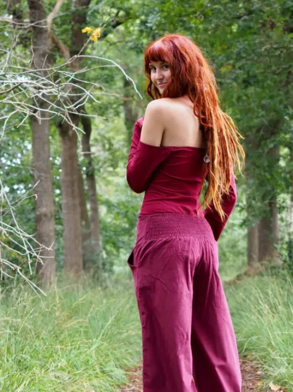 The TwoSisters Broeken|Broeken En Legging-Uma Broek Rib Marroon Rood