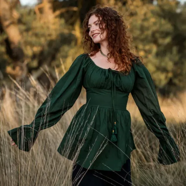 The TwoSisters Tops|Lange Mouw-Vaiana Boho Blouse Groen