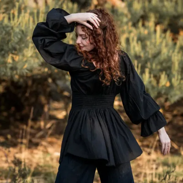 The TwoSisters Tops|Lange Mouw-Vaiana Boho Blouse zwart