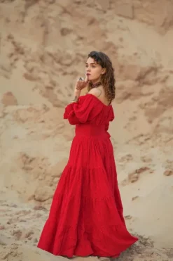 The TwoSisters Plus Size|Zwangerschapsjurk-Vaiana jurk Broderie knalrood