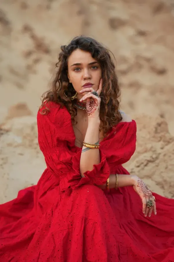 The TwoSisters Plus Size|Zwangerschapsjurk-Vaiana jurk Broderie knalrood