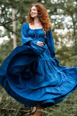 The TwoSisters Plus Size|Zwangerschapsjurk-Vaiana Lange jurk blauw (t/m maat 60)