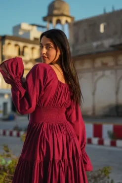The TwoSisters Plus Size|Zwangerschapsjurk-Vaiana Lange Jurk Burgundy (t/m maat 56)