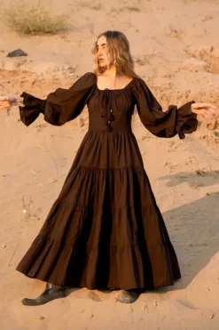The TwoSisters Plus Size|Zwangerschapsjurk-Vaiana Lange Jurk Donkerbruin (t/m maat 56)