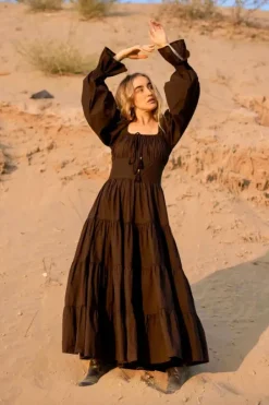 The TwoSisters Plus Size|Zwangerschapsjurk-Vaiana Lange Jurk Donkerbruin (t/m maat 56)