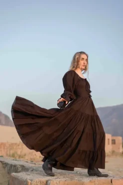 The TwoSisters Plus Size|Zwangerschapsjurk-Vaiana Lange Jurk Donkerbruin (t/m maat 56)
