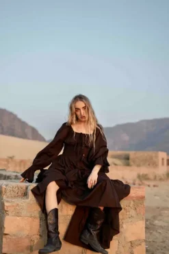 The TwoSisters Plus Size|Zwangerschapsjurk-Vaiana Lange Jurk Donkerbruin (t/m maat 56)