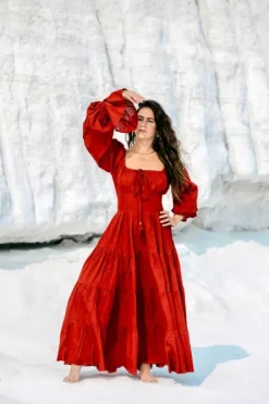 The TwoSisters Plus Size|Zwangerschapsjurk-Vaiana Lange Jurk Knalrood (t/m maat 60)