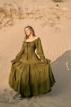 The TwoSisters Plus Size|Zwangerschapsjurk-Vaiana Lange Jurk Olijfgroen (t/m maat 56)