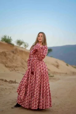 The TwoSisters Plus Size|Bohemian-Vaiana Lange Jurk Print Rood (t/m maat 60)