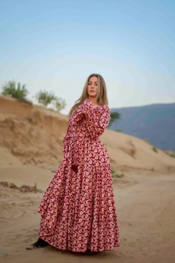 The TwoSisters Plus Size|Bohemian-Vaiana Lange Jurk Print Rood (t/m maat 60)