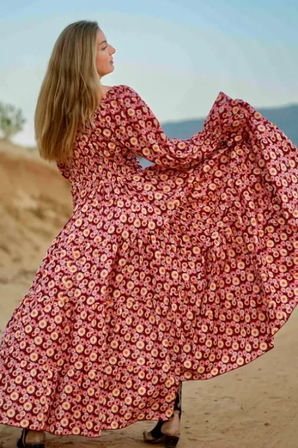 The TwoSisters Plus Size|Bohemian-Vaiana Lange Jurk Print Rood (t/m maat 60)