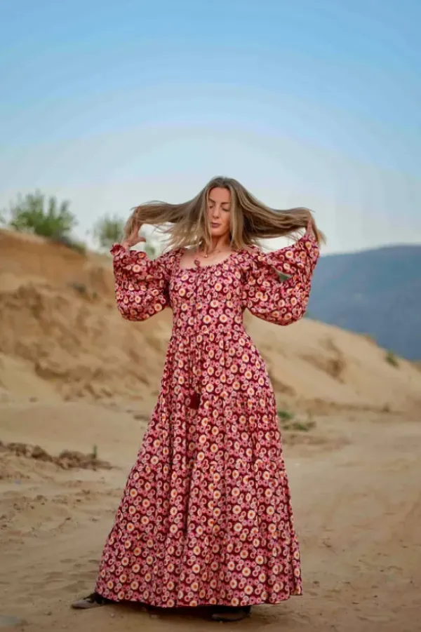 The TwoSisters Plus Size|Bohemian-Vaiana Lange Jurk Print Rood (t/m maat 60)