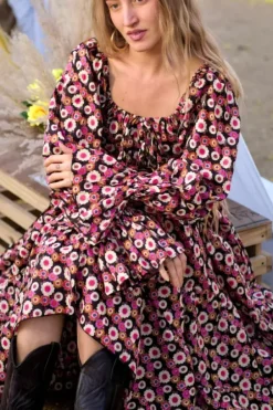 The TwoSisters Plus Size|Bohemian-Vaiana Lange Jurk Print Zwart (t/m maat 60)