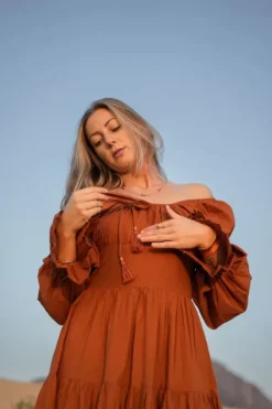 The TwoSisters Plus Size|Zwangerschapsjurk-Vaiana Lange Jurk Warm Oranje (t/m maat 56)
