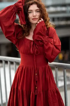 The TwoSisters Plus Size|Zwangerschapsjurk-Vaiana Lange Jurk Warmrood (t/m maat 60)