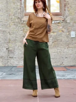 The TwoSisters Nomad Chic Collectie|Broeken-Zora Broek Donkergroen