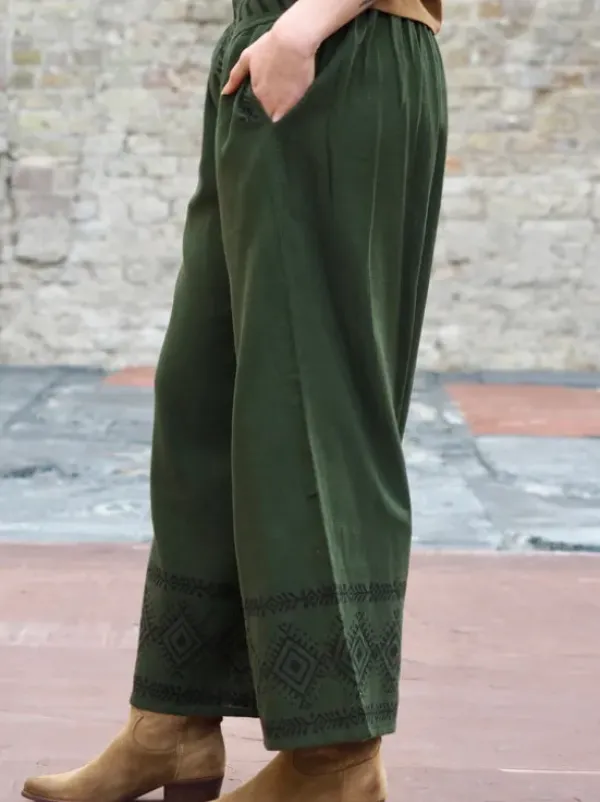 The TwoSisters Nomad Chic Collectie|Broeken-Zora Broek Donkergroen