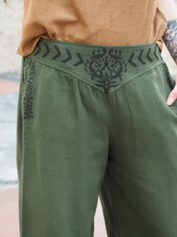 The TwoSisters Nomad Chic Collectie|Broeken-Zora Broek Donkergroen