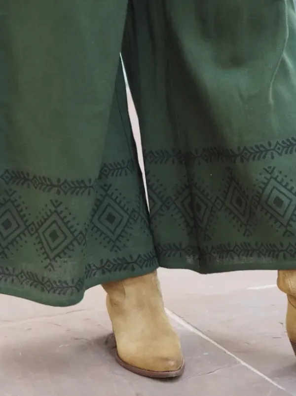 The TwoSisters Nomad Chic Collectie|Broeken-Zora Broek Donkergroen