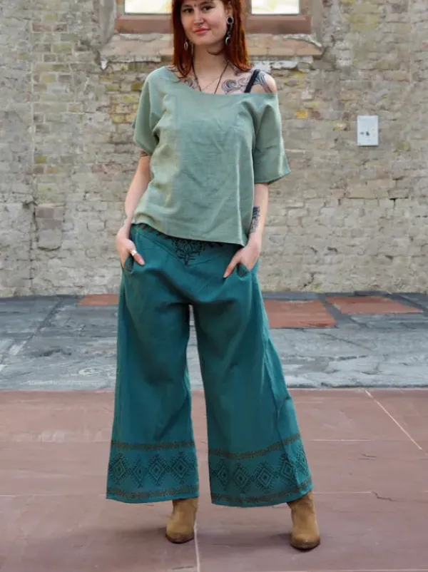 The TwoSisters Nomad Chic Collectie|Broeken-Zora Broek Petrol